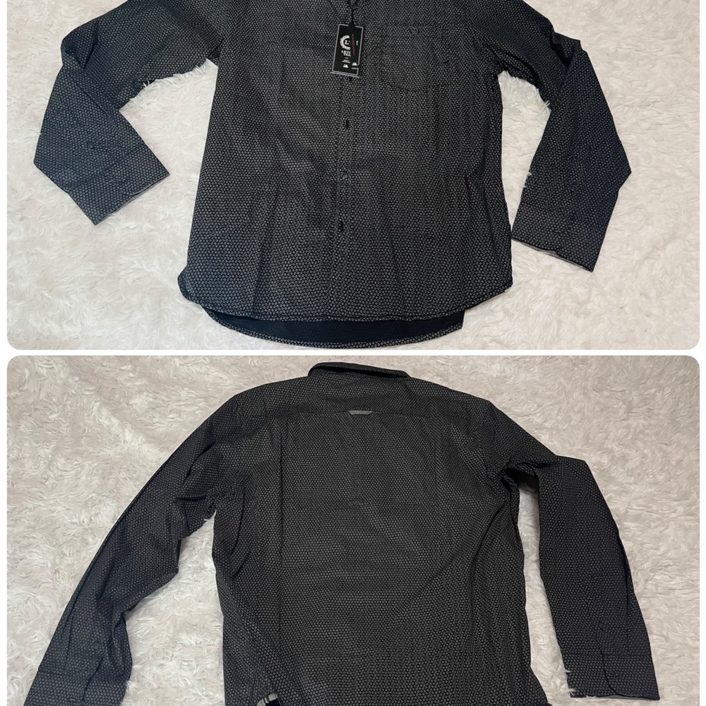 Level Ten Men’s Couture Black and Grey Long Sleeve Button-Up Shirt